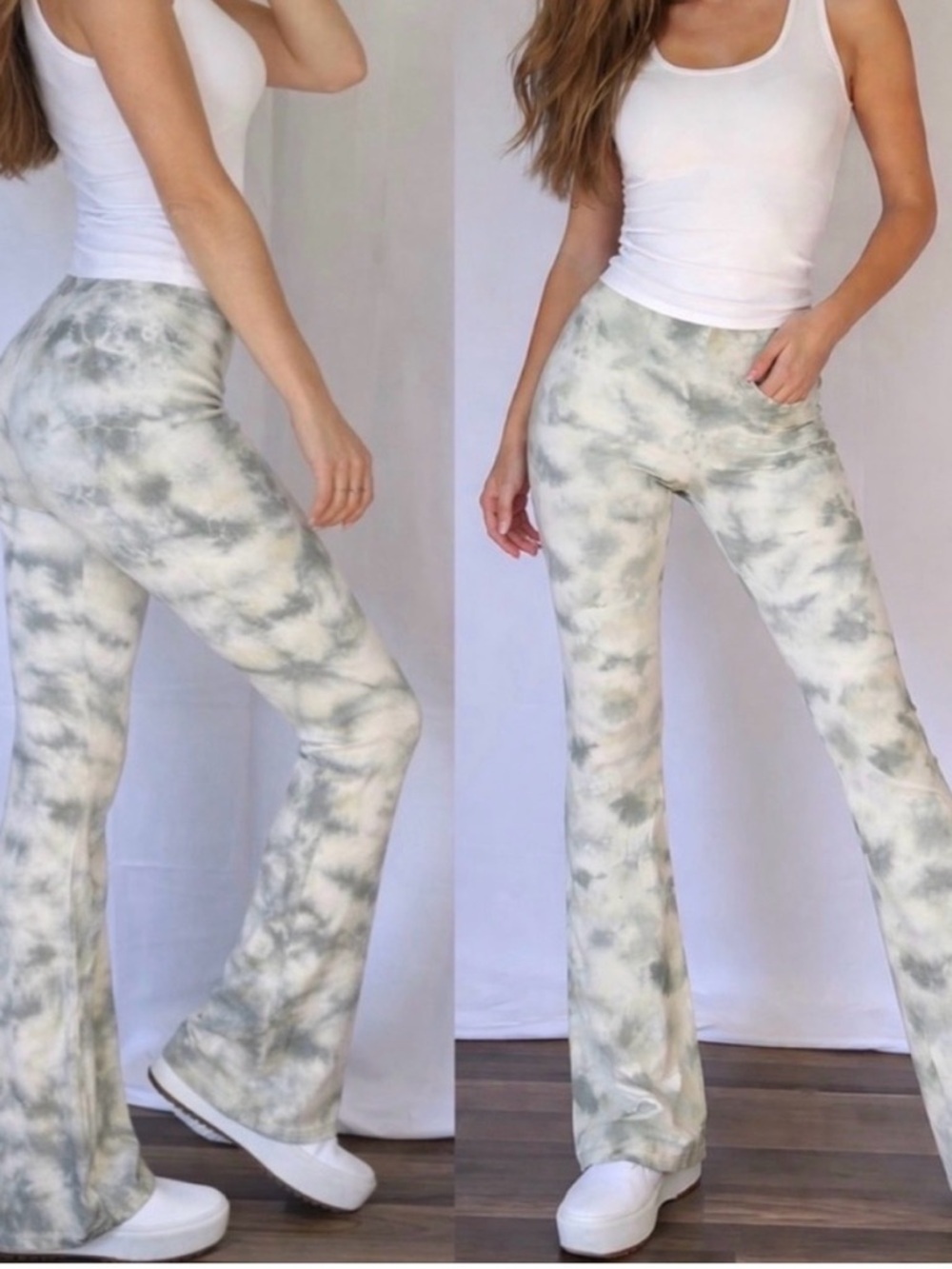 399. NWT Zara Women’s Tie-Dye Flare Leggings in Grey and White- Size L